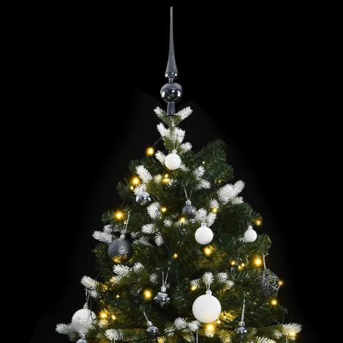 'Vidaxl Modern Artificial Hinged Christmas Tree - 47.2 Inches With 150 Leds & Ball Set, Pe Tips, Decorated With Flocked Snow And Sturdy Metal Stand