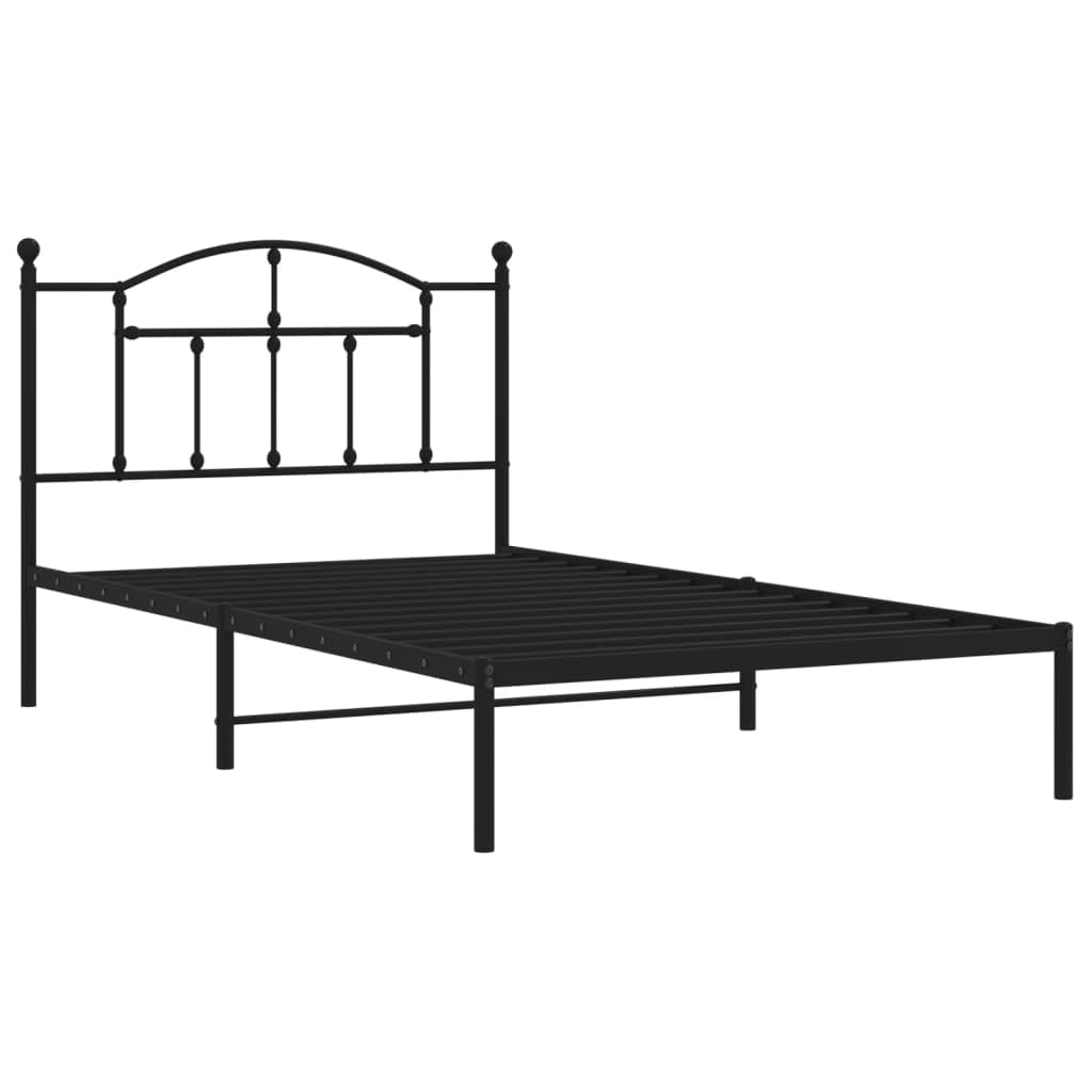 vidaXL Modern Metal Bed Frame with Headboard – Robust Structure, Extra Storage Space, Comfortable Design for Bedroom – Black, Steel