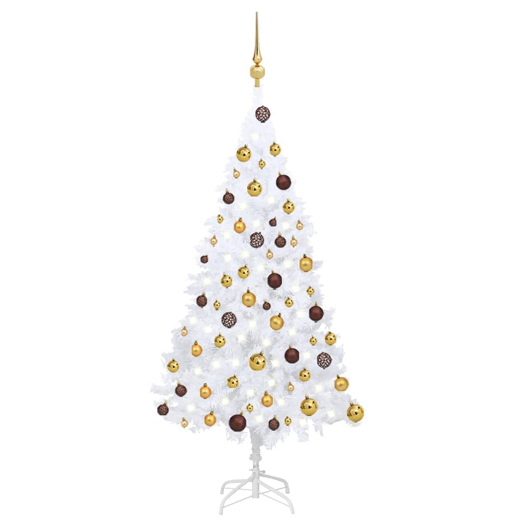 Vidaxl White Artificial Christmas Tree 47.2&quot; With Leds & Ball Set - Pvc Material, Extra Thick Branches, Economical, Energy-Efficient Led Lights - Ideal For Holiday Decorations