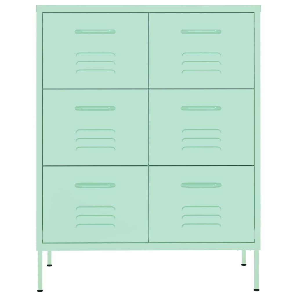 vidaXL Steel Drawer Cabinet - Mint Green, 6 Drawers, 31.5&quot; x 13.8&quot; x 40&quot;, Fully Extendable Sections Ballbearing Runners, 264.5lb Total Load Capacity, Requires Assembly