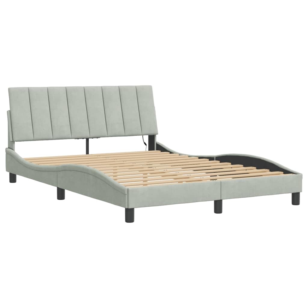 vidaXL Full Bed Frame with Headboard - Stylish Light Gray Velvet Upholstered, Modern Waved Design, Foam Padded Support, 81.9""x55.9""x29.3"", 3207877