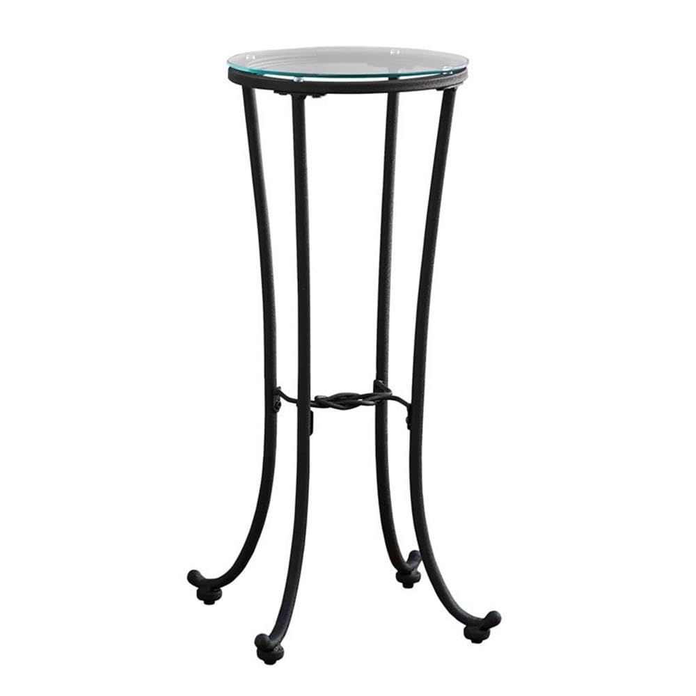 Monarch Specialties Hammered Metal With Tempered Glass Accent Table, 12&quot;L X 12&quot;W X 28&quot;H, Black