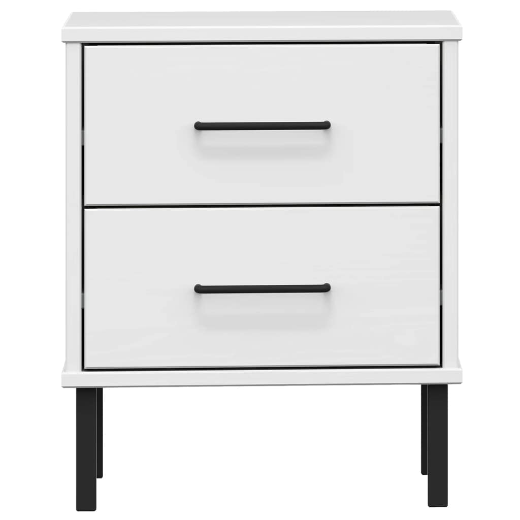 vidaXL Solid Pine Wood Bedside Cabinet with Metal Legs