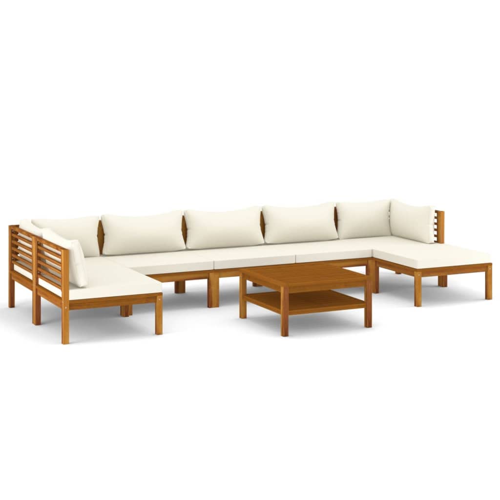 vidaXL Solid Acacia Wood Patio Lounge Set 8 Piece with Cream Cushion Outdoor Garden Terrace Wooden Modular Sofa Seating Seat Sitting Chair Furniture