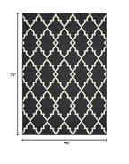 HomeRoots Polypropylene 4’x6’ Black and Ivory Trellis Indoor Outdoor Area Rug