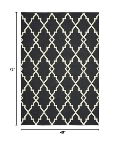 HomeRoots Polypropylene 4’x6’ Black and Ivory Trellis Indoor Outdoor Area Rug