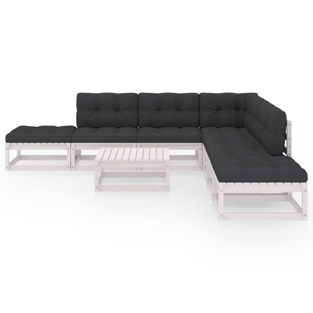 vidaXL Solid Pinewood Patio Lounge Set with Cushions 8 Piece Wooden Lounge Set Balcony Sofa Seat Sitting Lounger Garden Outdoor Furniture
