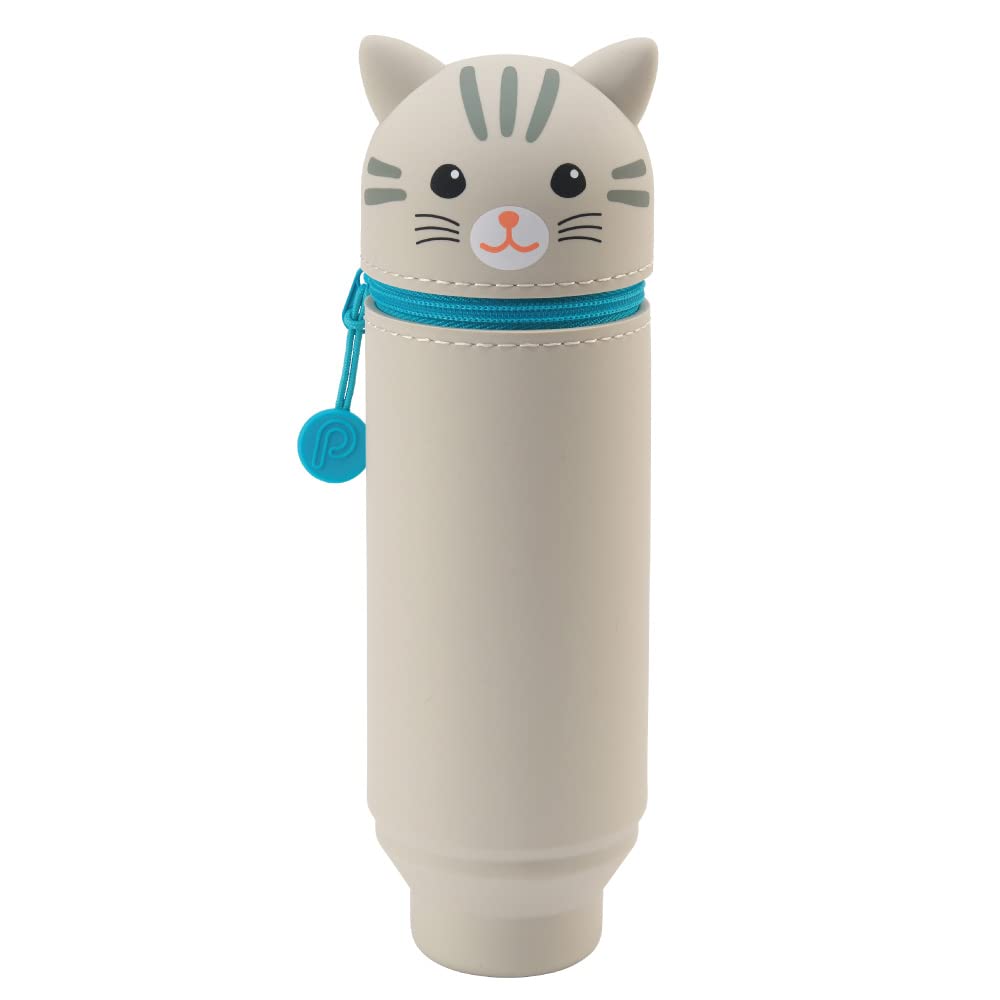 Lihit Lab Kawaii Japanese Cat Stand Up Pencil Case For School Office College, Cute School Supplies, Animal Pen Holder Pouch Hold