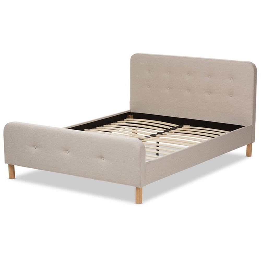 Baxton Studio Samson Mid-Century Light Beige Fabric Upholstered Full Size Platform Bed