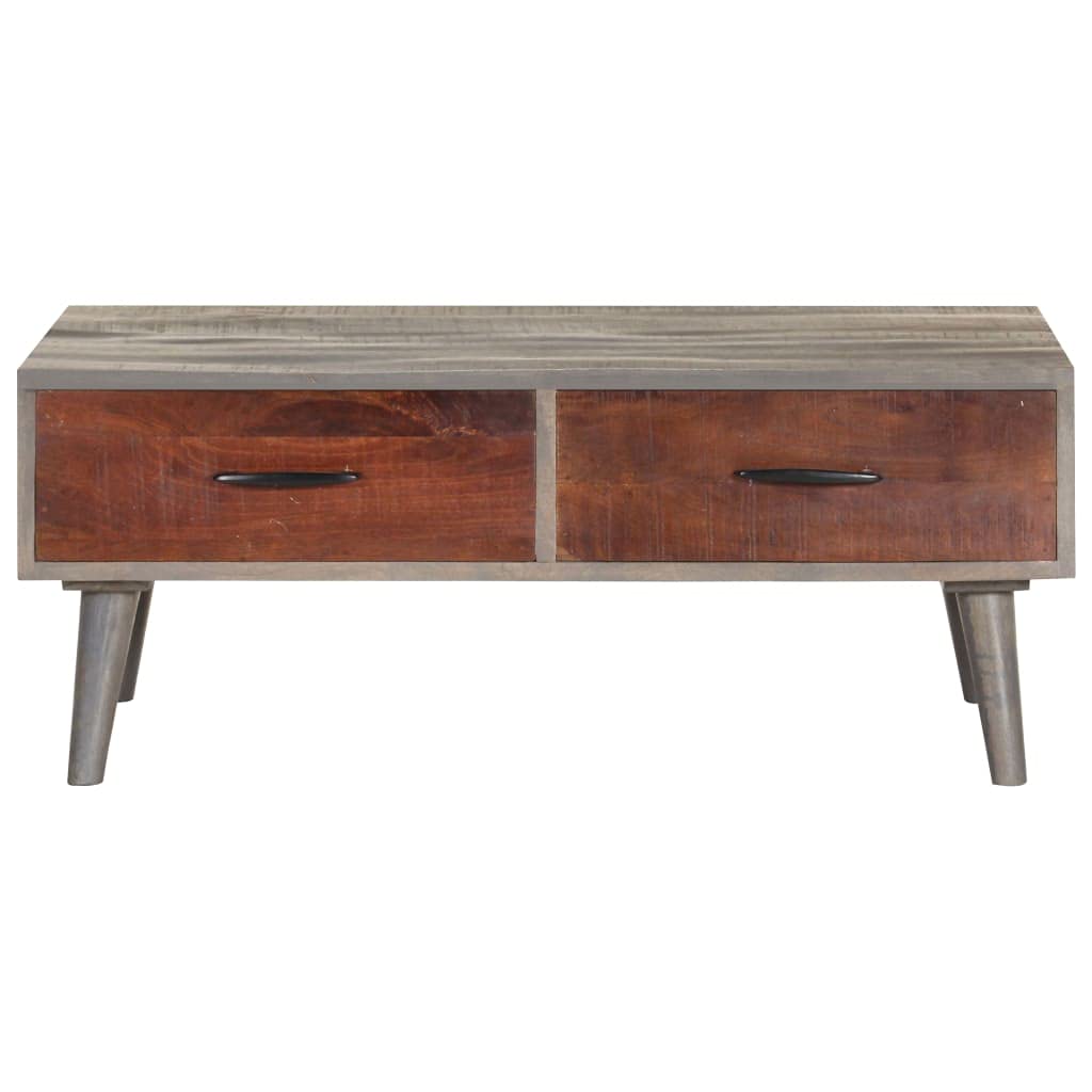 vidaXL Solid Rough Mango Wood Coffee Table with Drawers - Thumbnail 4