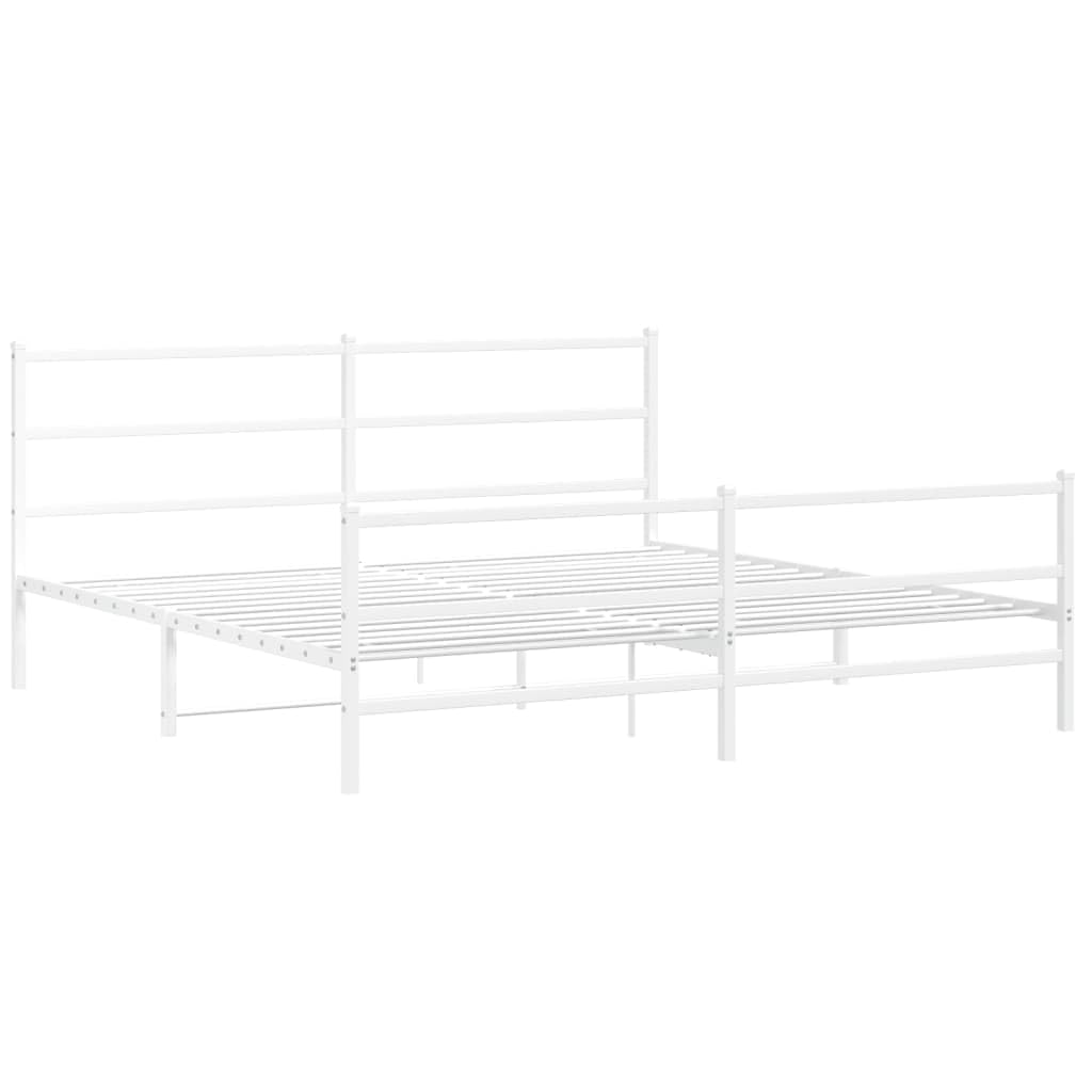 vidaXL Elegant Metal King Bed Frame with Headboard/Footboard - White, Steel Construction, 76&quot;x79.9&quot;, Space-Saving Base, Breathable Slats, Easy to Assemble