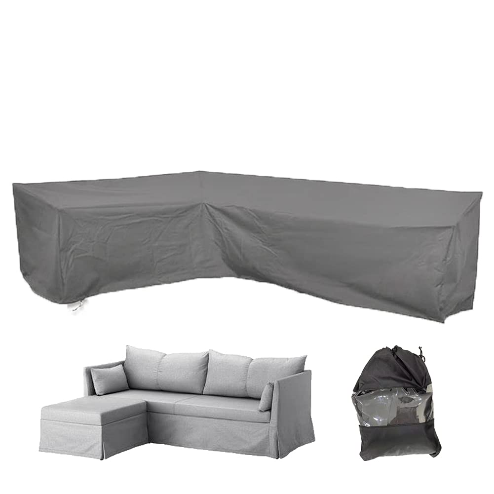 Coosoo Patio L Shape Sofa Cover Sectional Waterproof Corner Sofa Cover Outdoor Dust-Proof Anti-Uv Furniture Couch Cover For Lawn Garden Yard Indoor With Windproof Buckle Extra Large Grey