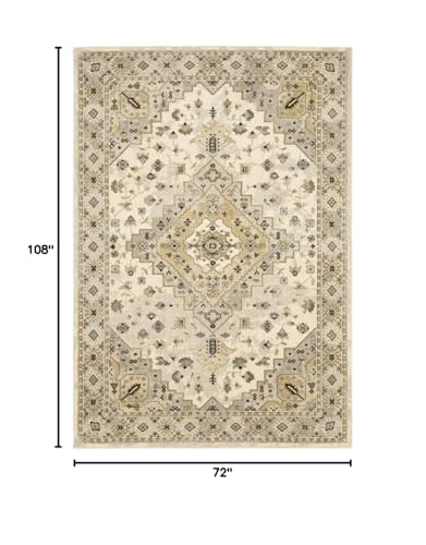 HomeRoots 508858 6 x 9 ft. Beige Gray Tan & Brown Oriental Power Loom Stain Resistant Rectangle Area Rug