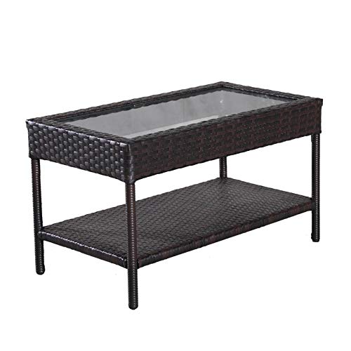 San Luis All-Weather Furniture: Outdoor Coffee Table with Tempered Glass Top, Aluminum Frame and Wicker, Rust-Resistant Coffee T