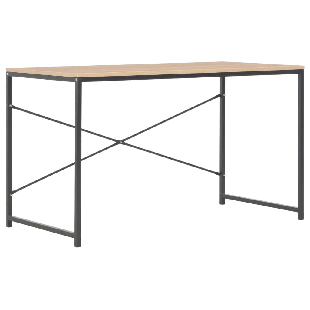 vidaXL Large Modern Industrial Computer Desk, Sturdy Metal Frame & Engineered Wood Top, Black and Oak Finish for Home/Office