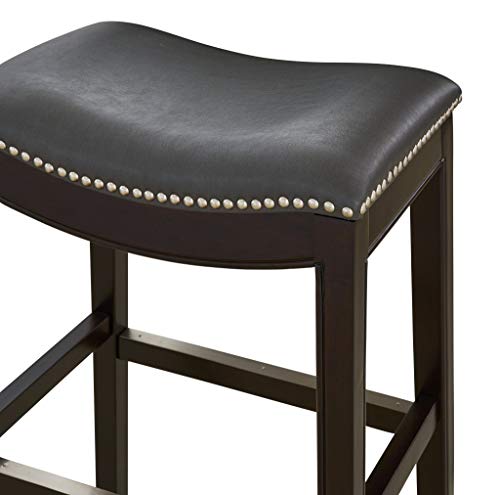 HomeRoots Vinyl, Wood, Steel 30" Espresso and Gray Saddle Style Counter Height Bar Stool