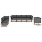 vidaXL Outdoor Lounge Set in Grey - 8 Piece Patio Furniture with Cushions, Footstool, Corner & Middle Sofas - Poly Rattan and Eucalyptus Wood Material