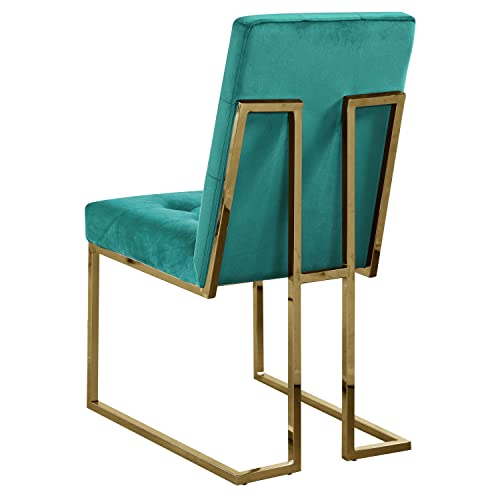 Best Master Furniture Tara Velvet Dining Chairs With Gold Plated Legs, Set Of 2, Green