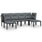 vidaXL 7 Piece Black and Gray Patio Lounge Set - Weather-Resistant Poly Rattan/PE Rattan - Powder-Coated Steel Frame - Versatile Modular Design - Comfortable with Padded Cushions and a Handy Footstool