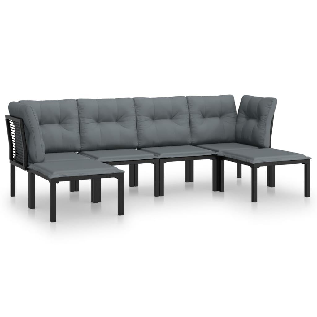 vidaXL 7 Piece Black and Gray Patio Lounge Set - Weather-Resistant Poly Rattan/PE Rattan - Powder-Coated Steel Frame - Versatile Modular Design - Comfortable with Padded Cushions and a Handy Footstool