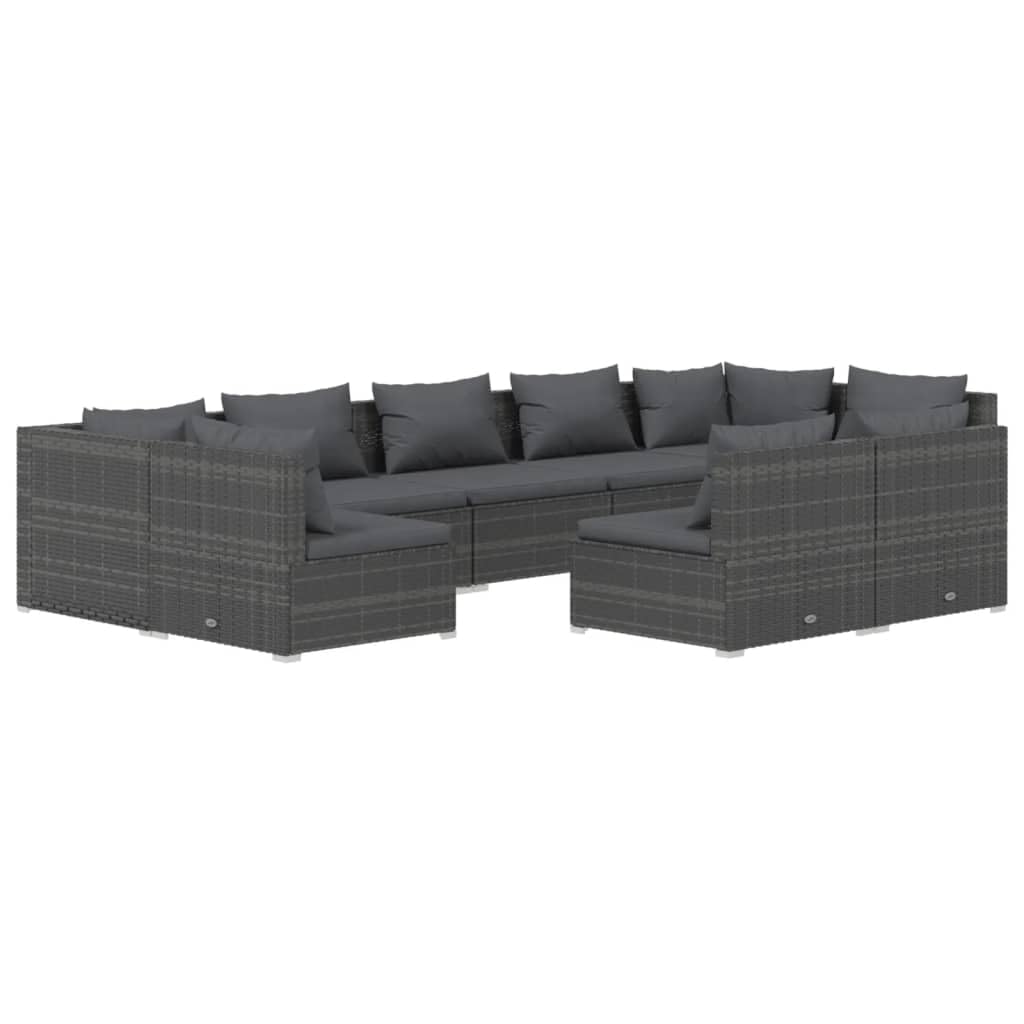 vidaXL Patio Lounge Set 9 Piece with Cushions Garden Outdoor Lawn Yard Terrace Balcony Seat Seating Sofa Lounge Set Furniture Gray Poly Rattan