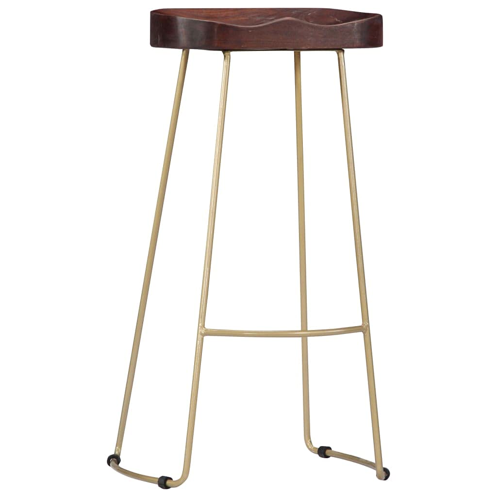 vidaXL Solid Mango Wood Gavin Bar Stools - Durable, Retro Design, Handmade, Comfortable Seat with Brass Powder-Coated Iron Base, Walnut Brown, Includes 2 Stools.