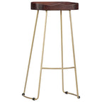 vidaXL Solid Mango Wood Gavin Bar Stools - Durable, Retro Design, Handmade, Comfortable Seat with Brass Powder-Coated Iron Base, Walnut Brown, Includes 2 Stools.