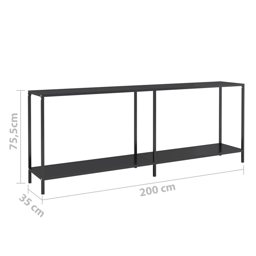 vidaXL Scandinavian Styled Tempered Glass and Powder-Coated Steel Console Table in Black with Extra Storage Shelf