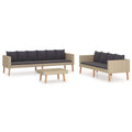 vidaXL Patio Furniture Set 3 Piece, Sectional Sofa for Outdoor Garden, Couch with Cushions, Coffee Table, Scandinavian Style, Poly Rattan Beige