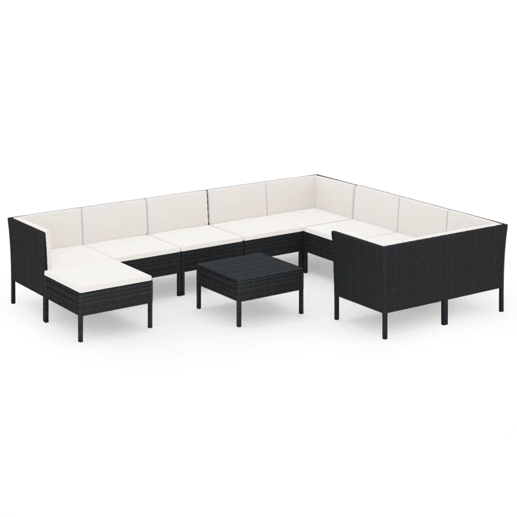 vidaXL 11-Pc Outdoor Lounge Set with Cream White Cushions - Durable Poly Rattan Patio Furniture - Convenient, Easy-to-Assemble Garden Seating