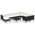 vidaXL 11-Pc Outdoor Lounge Set with Cream White Cushions - Durable Poly Rattan Patio Furniture - Convenient, Easy-to-Assemble Garden Seating