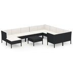 vidaXL 11-Pc Outdoor Lounge Set with Cream White Cushions - Durable Poly Rattan Patio Furniture - Convenient, Easy-to-Assemble Garden Seating