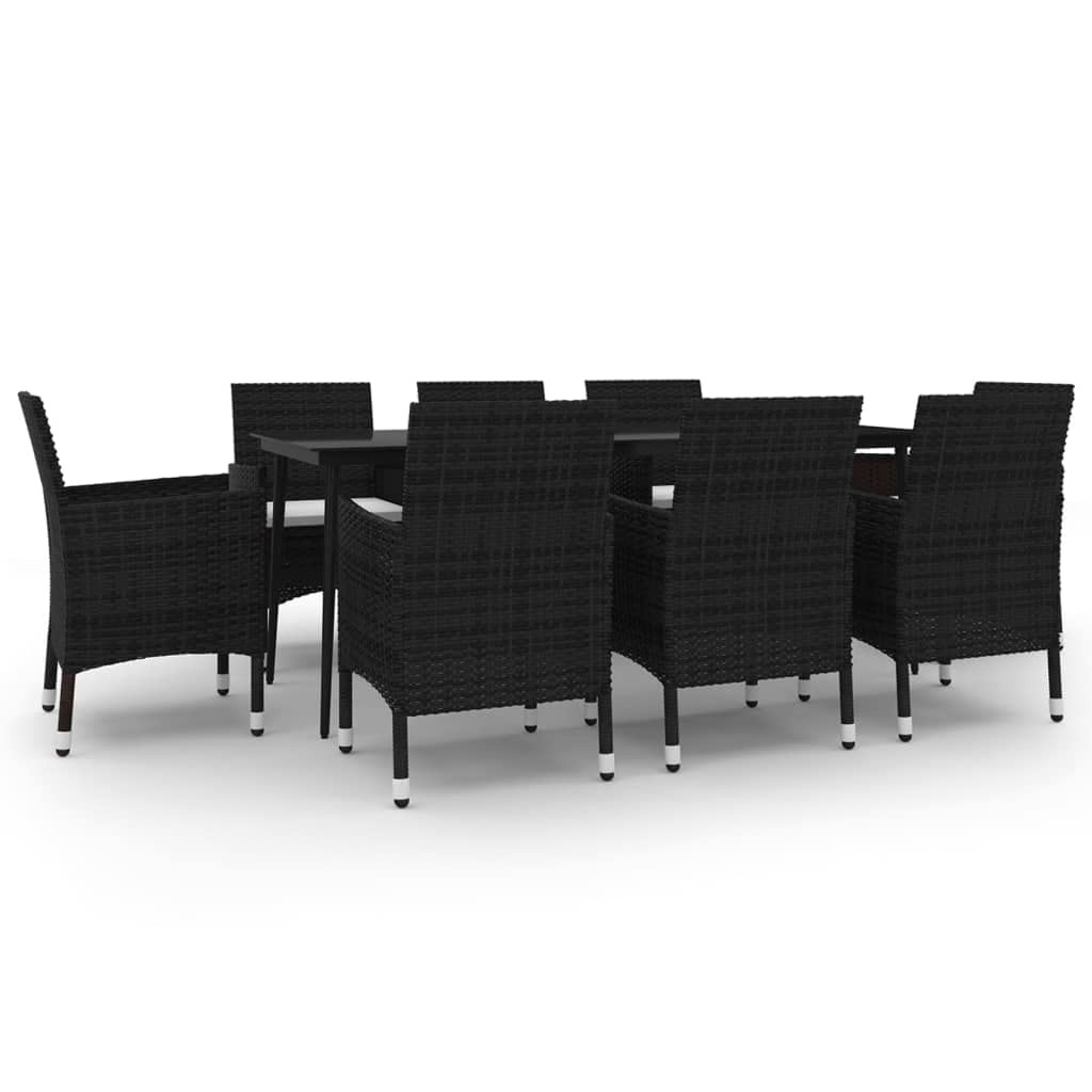 vidaXL Patio Dining Set 9 Piece with Cushions Garden Outdoor Terrace Balcony Backyard Dining Dinner Dinette Table and Chair Poly Rattan and Glass