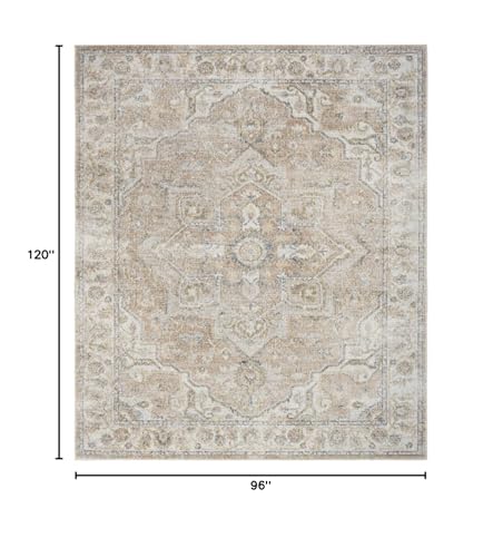 HomeRoots 521800 8 x 10 ft. Beige Oriental Power Loom Washable Rectangle Area Rug