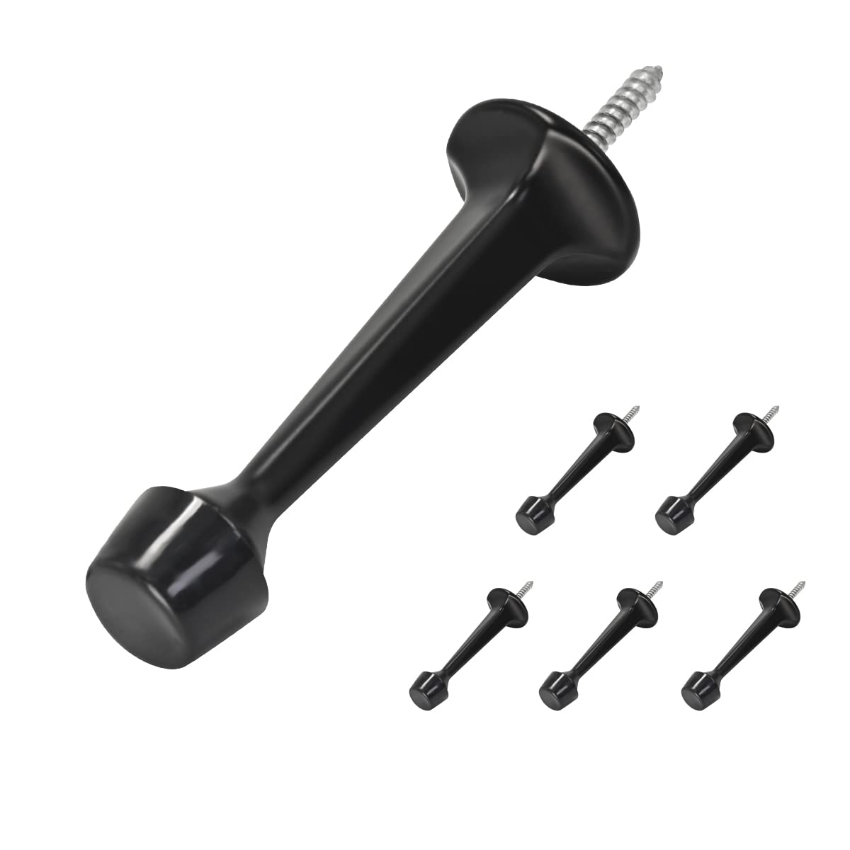 Homotek 6 Pack Heavy Duty Solid Rigid Door Stop With Soft Rubber Tip, Zinc Die Cast Door Stopper Protect Wall & Door, Black