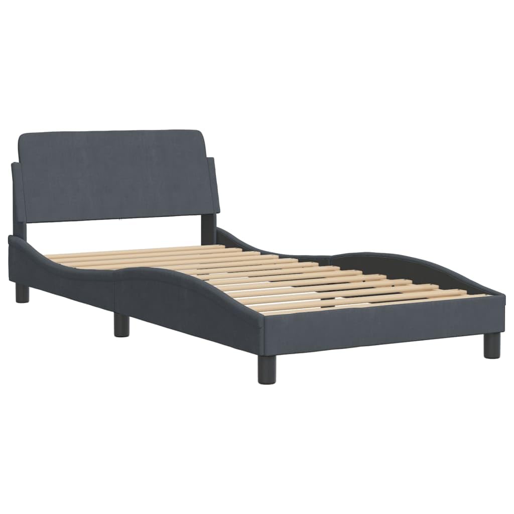 vidaXL Dark Gray Single Bed Frame-Velvet Upholstered with Headboard, Plywood Slats-Metal/Pine Wood Structure for Bedroom