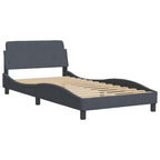 vidaXL Dark Gray Single Bed Frame-Velvet Upholstered with Headboard, Plywood Slats-Metal/Pine Wood Structure for Bedroom