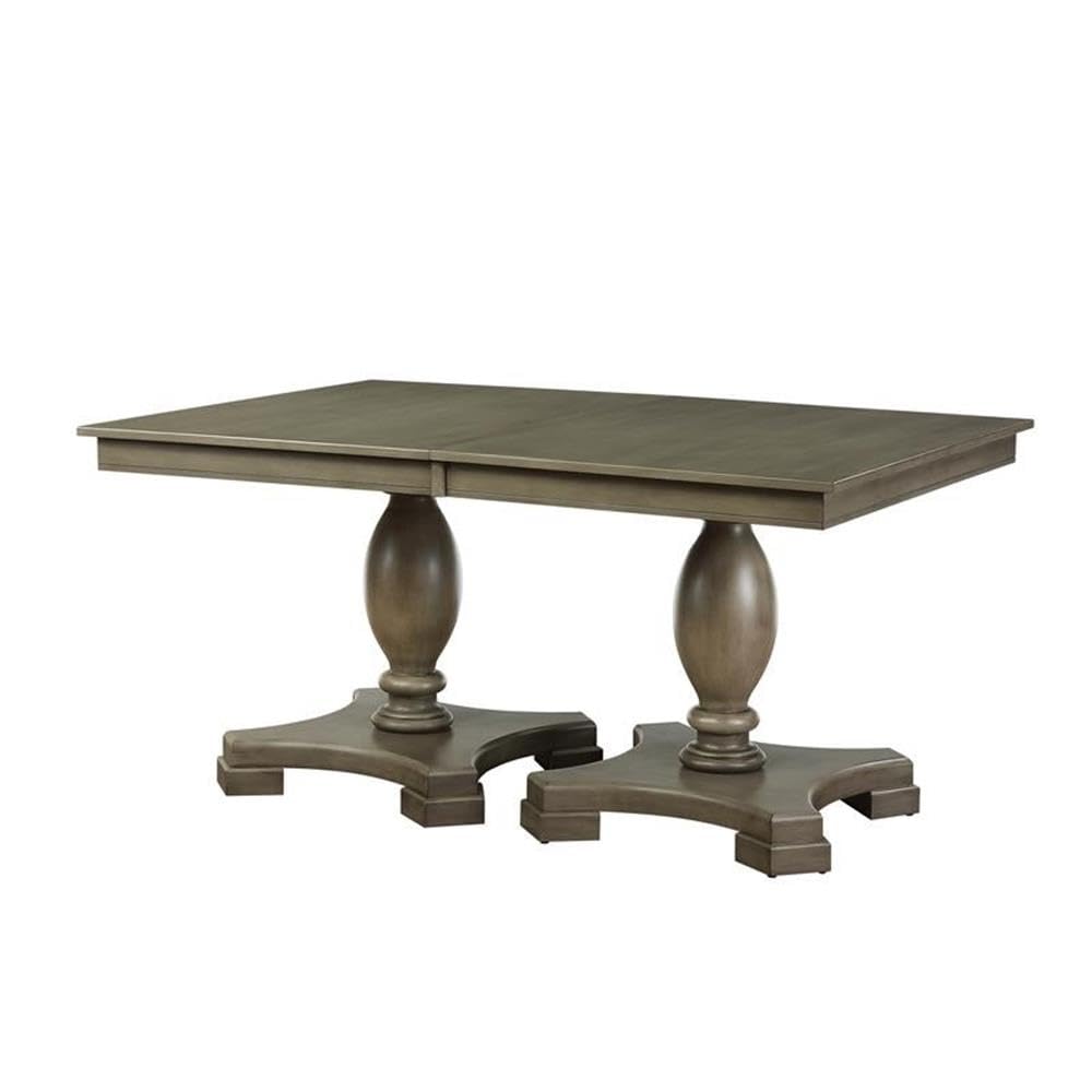 Acme Waylon Wooden Double Pedestal Dining Table with Removable Leaf in Gray Oak