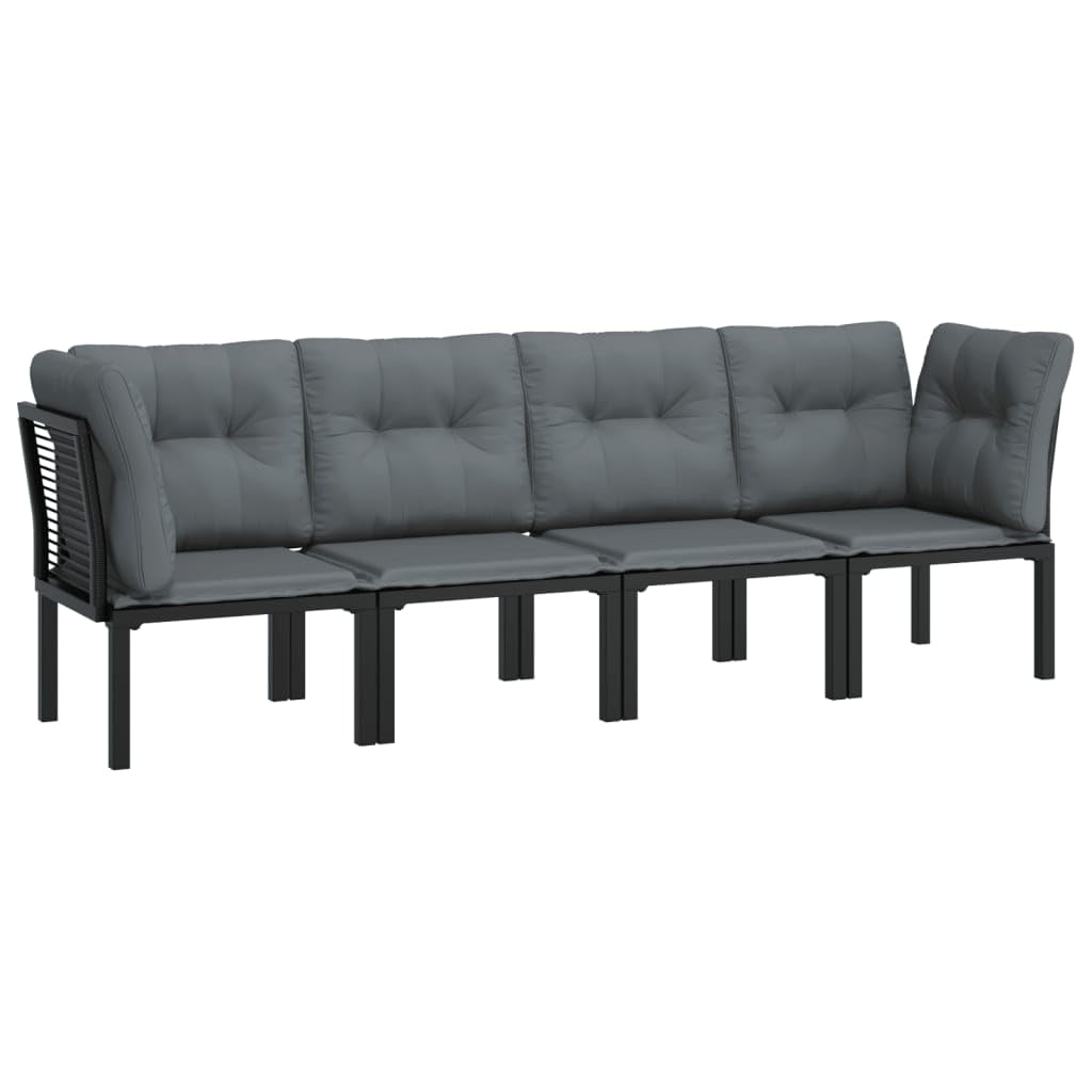 vidaXL Patio Lounge Set - 4 Piece Outdoor Relaxation Furniture, Black and Gray Poly Rattan, Sturdy Powder-Coated Steel Frame, Co