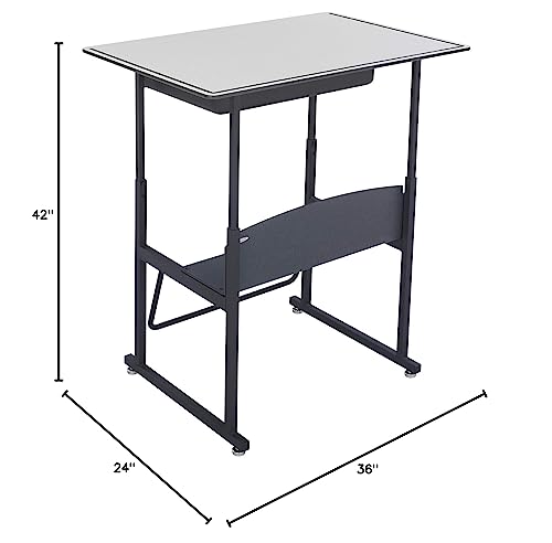 Safco Products AlphaBetter Adjustable-Height Desk, 1209GR, 36&quot; W x 24&quot; D Premium Desktop, Book Box, Swinging Footrest Bar