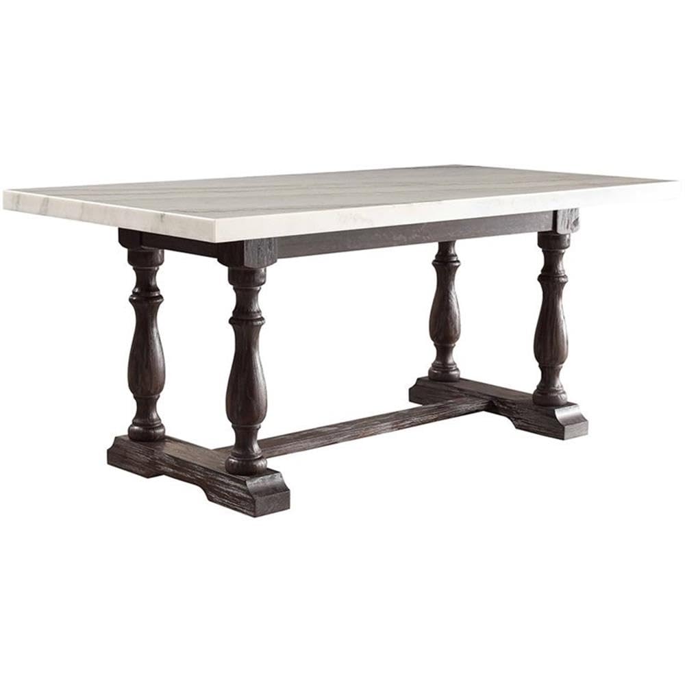 Acme Gerardo 72&quot; Marble Top Dining Table in White and Espresso