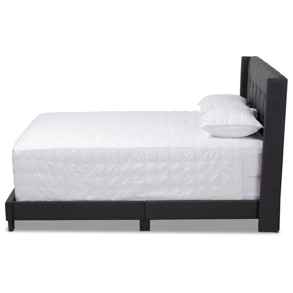 Baxton Studio Lisette Modern and Contemporary Charcoal Grey Fabric Upholstered Queen Size Bed