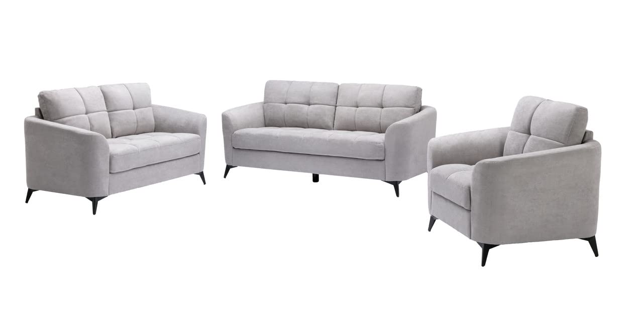 Callie Light Gray Woven Fabric Sofa Loveseat Chair Living Room Set - Thumbnail 5
