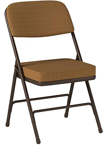 National Public Seating Home Office Decorative 2&quot; Upholstered Seat Folding Chair Fabric Gold Pattern, FrameTextured Brown - 2 Pack