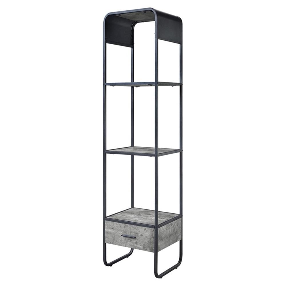 Acme Raziela Storage Side Pier in Concrete Gray and Black Metal Frame