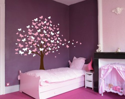 Innovative Stencils Large Wall Tree Baby Nursery Decal Butterfly Cherry Blossom 1139 (6 Feet Tall) (Soft Pink and White)
