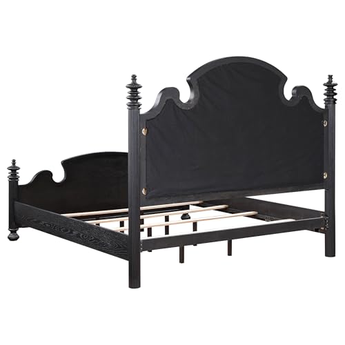 Coaster Home Furnishings Celina Traditional 5-Piece Bedroom Set Fabric Upholstered Eastern King Size Four-Poster Bed Frame 70-inch Headboard Black 224761KE-S5