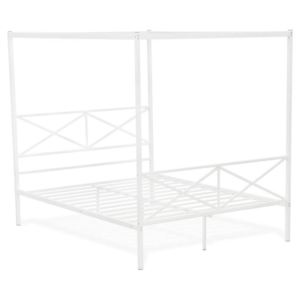 East West Furniture GEQCWHI Glendale Queen Size Bed Frame with Modern Designed Headboard and Footboard - Canopy Metal Frame in Powder Coating White