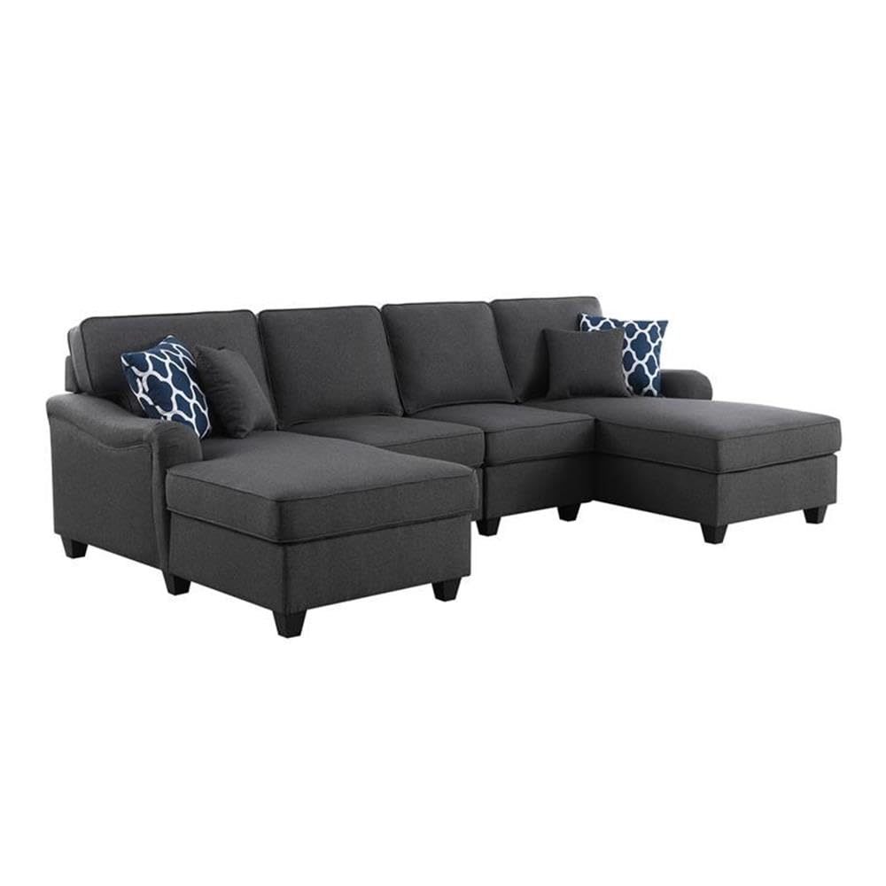 Lilola Home Leo Dark Gray Linen Double Chaise 4Pc Modular Sectional Sofa
