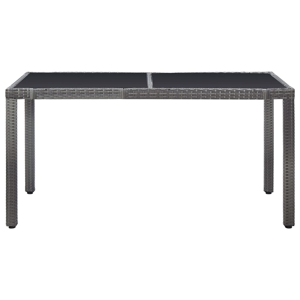 vidaXL Outdoor Dining Set - 7 Piece Poly Rattan Gray Patio Furniture with Tempered Glass Table Top, Removable Cushions, and Unique Open Weave Pattern